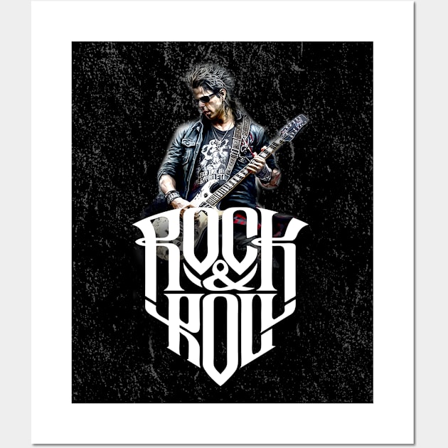 Rock and Roll: Guitarist No 2 on a Dark Background Wall Art by Puff Sumo